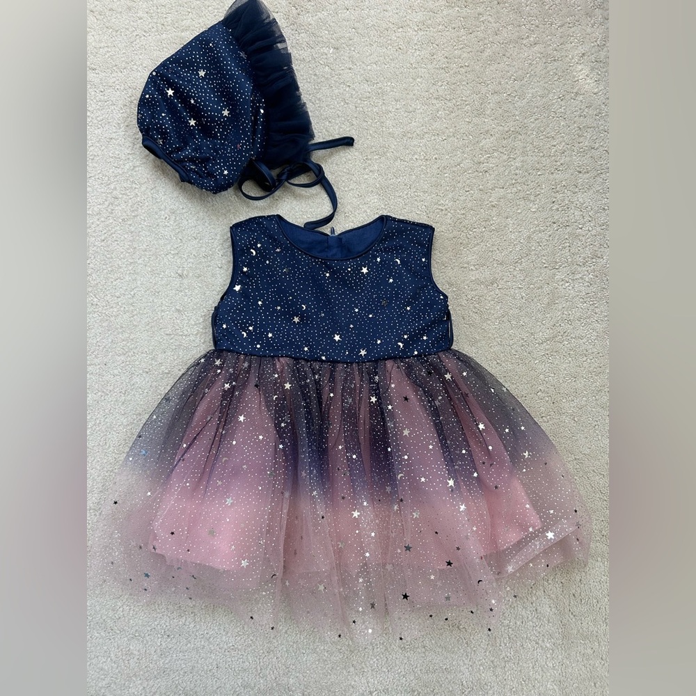 Adorable Baby Dress And Bonnet